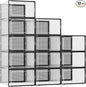 Kuject XXX-Large Shoe Storage Boxes Organizers Clear Plastic Stackable 12 Pack, Shoe Rack & Holder Substitute, Sneaker Containers, Toy Storage Organizer Bins for,Closet, Under Bed, Black(No Fold Line)