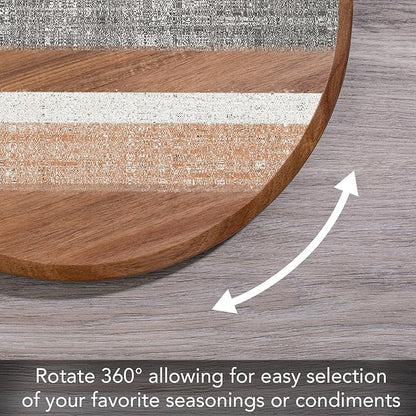 CounterArt Decorative Round Natural Wood Lazy Susan Turntable 14" Diameter Condiment Caddy, Cheese Server, Cake Plate, Spice Organization (Wide Stripes)