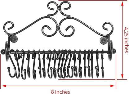 MyGift Jewelry Organizer - Wall Mounted Black Metal Scrollwork Design Necklace Holder Jewelry Display Storage Rack with 20 Hanging S-Hooks