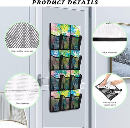 Tropical Leaves Behind Door Shoes Hang Holder Rack,Storage for Small Spaces,Shoes Hanger Storage Organizer Bag for Bedroom Unique Print