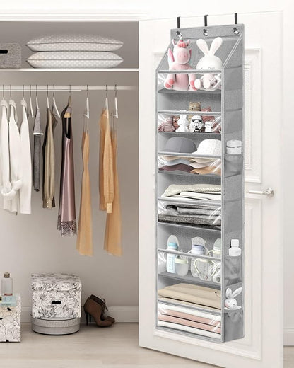 STORAGE MANIAC Over the Door Organizer Large Capacity Hanging Organizer, Clear Deep Pockets Behind Door Closet Organizer and Storage for Nursery, Bathroom, Bedroom, Pantry, 1 Pack Grey