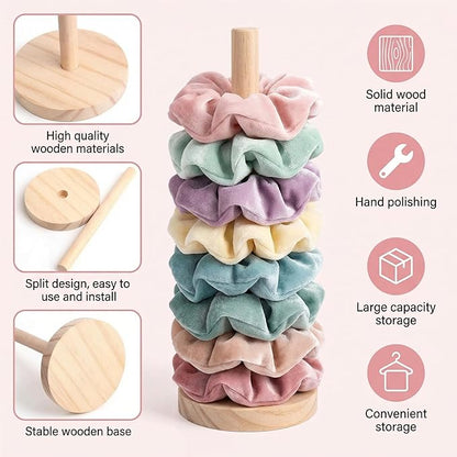 2PCS Scrunchies Holder Stand, Vertical Hair Accessories Organizers for Women Girls, Hair Ties Organizer Hairbands Tower, Wood Scrunchies Storage Display Rack for Bathroom Bedroom