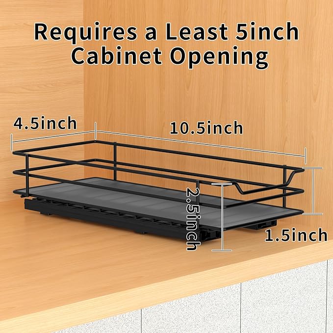 BOIVSHI Pull Out Spice Rack Organizer for Cabinet, Heavy Duty Slide Out Spice Rack Organizer for Kitchen Cabinets and Pantry, Fits Spices, Sauces, Canned Food (4.5''Wx10.5''Dx2.5''H)