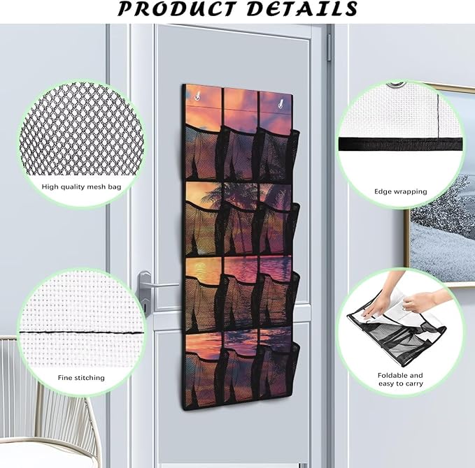 Tropical Trees Space Saving Hanging Shoe Organizer,Entryway Bedroom Bathroom Storage Bags with 12 Mesh Large Pockets,Unique Print
