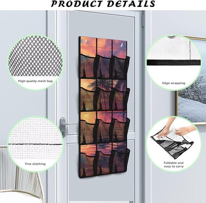 Tropical Trees Space Saving Hanging Shoe Organizer,Entryway Bedroom Bathroom Storage Bags with 12 Mesh Large Pockets,Unique Print
