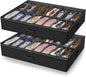 Under Bed Shoe Storage Organizer for Closet, 32 Pairs Sturdy Underbed Shoe Storage Boxes Bins Container Foldable Shoes Storage with Reinforced Handles & Clear Window for College Dorms Black, Set of 2