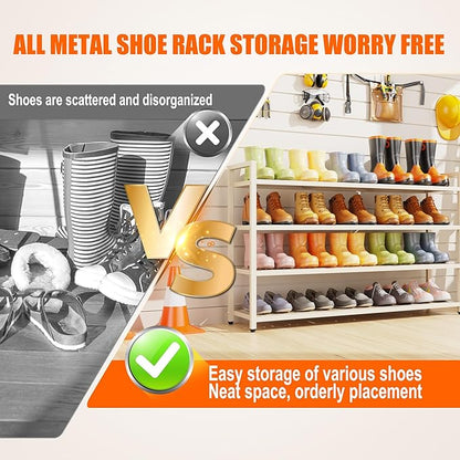 4-Tier Shoe Rack, Large Capacity Metal Free Standing Shoes Rack, Sturdy and Durable Shoe Organizer, Shoe Shelf for Closet, Entryway, Bedroom, for 24-28 Pairs, 42.1" W x 9.8" D x 27.6" H, White