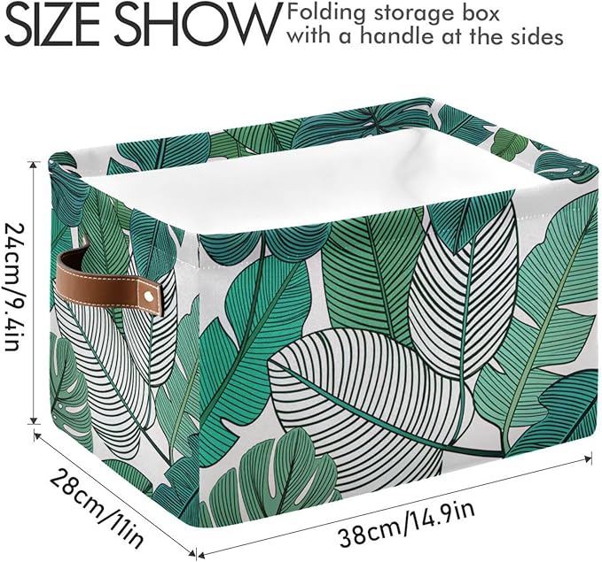 Tropical Leaves Bin - Large Storage Basket for Home Office (15x11x9.5inch)