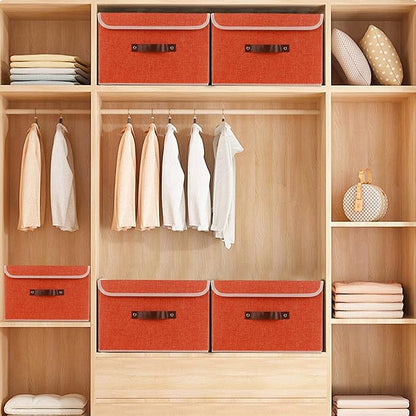 Large Storage Bin with Lid Storage Boxes,Collapsible Linen Storage Basket Container with Lid Storage Cube for Organizing Closets,3 Pack(Orange)