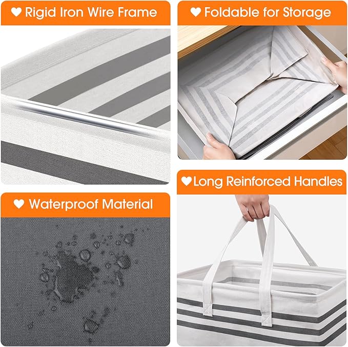2 Pack Large Laundry Baskets, Laundry Hampers, Freestanding Waterproof Collapsible Clothes Bags with Reinforced Handles - Foldable Dirty Clothes Basket for Dorm, Bathroom, Room (Grey/75L)