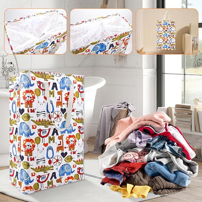 Odonata Slim Laundry Hamper Handles Collapsible Laundry Basket Thin Dirty Clothes Basket Narrow Laundry Bag Foldable Dirty Hamper 48L (Animal)