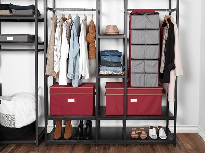 Covermates Keepsakes Hanging Closet Organizer Set – Heavy Duty Wardrobe Storage Shelves with Trays & Dividers – Vertical Dresser for Sweaters, Shoes, and Handbags, Scarlett Red