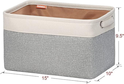 Foldable Storage Bin Collapsible Fabric Storage Basket Cube with Durable Handles Closet Organizer Bins for Organizing Shelves Drawers, Set of 3, 15" x 10" x 9.5", Grey