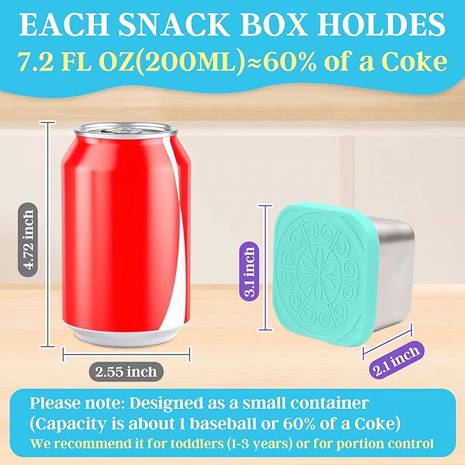 Qukaka Stainless Steel Snack Containers for Kids,7.2oz Easy Open Leak Proof Reusable Snack Box Container with Lids,Small Lunch Containers for Meal Prep,School,Picnic and Travel-3Pack
