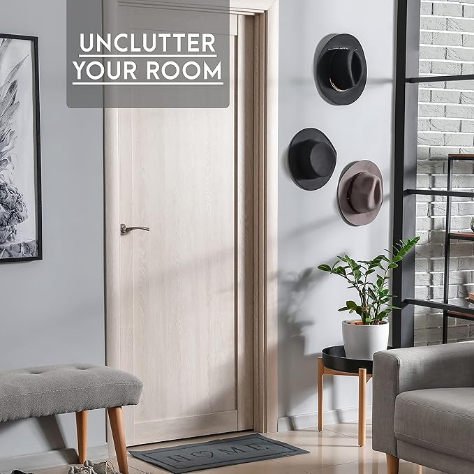 Black Painted Steel Wall Mounted Hat & Helmet Rack - 4 Pcs Multifunctional Cap Holder Organizer for Bedroom, Entryway