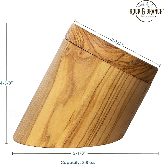 Totally Bamboo Rock & Branch Olive Wood Angled Salt Cellar Storage Box with Magnetic Swivel Lid, 3.8 Ounce Capacity