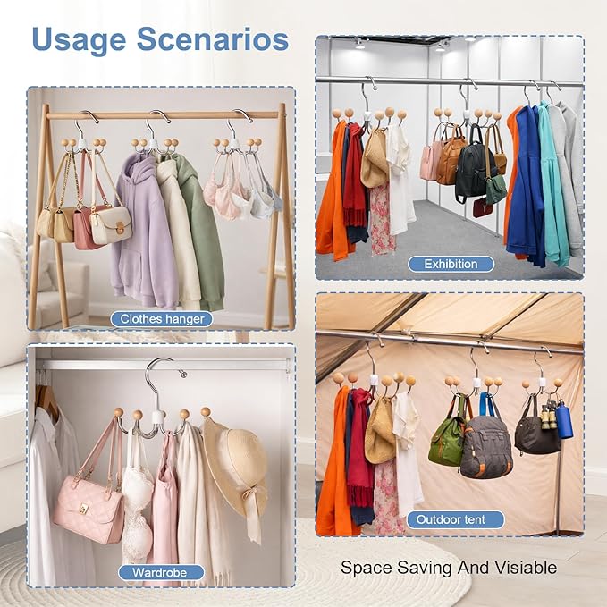 6-Pack 360° Swivel Hoodie & Purse Organizer with Cedar Balls, Multi-Purpose Closet Storage Hanger for Hoodies, Bags, Scarves, Hats, Space Saving, Anti-Slip, Ideal for Dorm, Apartment & Travel