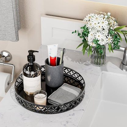 Vanity Tray for Bathroom Counter - 11 Inch Black Decorative Tray Bathroom Counter Tray Organizer for Perfume Cosmetics Jewelry Makeup