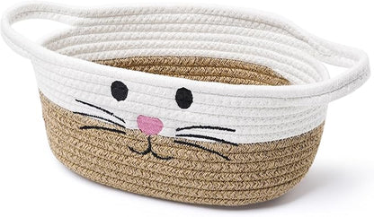 Small Woven Baskets for Organizing with Handle Cute Cotton Basket for Nursery Gift Dog Cat Toy Storage Basket for Toy Organizer-Brown