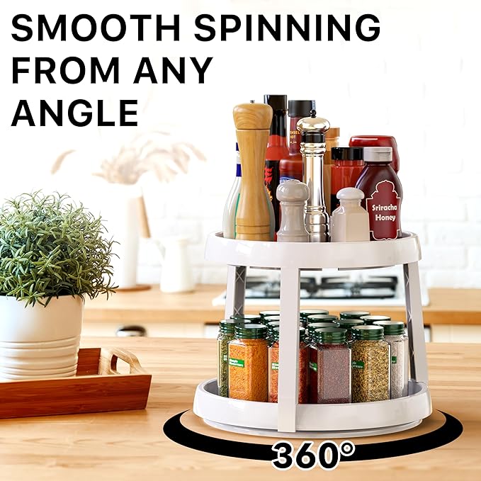 Simple Houseware 2-Tier Lazy Susan Spice Organizer, 10-Inch Diameter, Maple