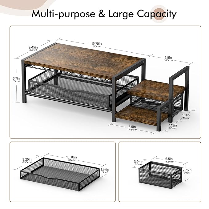 K Cup Holder, 2-Tier Coffee Pod Holder for 48 Pods, K Cup Drawer Organizer with Sliding Storage Drawer, Coffee Bar Station Organizer for Countertop, Space Saving, Home & Office, Brown