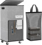 Laundry Hamper with Lid and Wheels, 29 Gal Rolling Laundry Basket with Washing Bag & Front Mesh Bag, Collapsible Dirty Clothes Hampers for Bedroom Aesthetic, Bathroom, Dorm, Laundry Room - Easy Carry