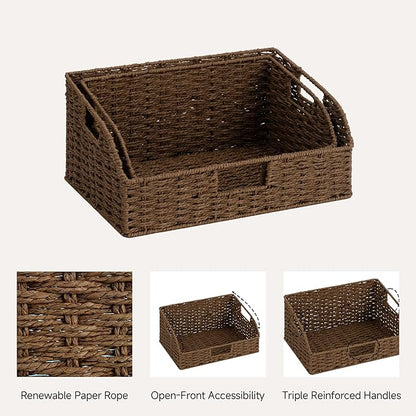 StorageWorks Pantry Baskets for Organizing, Paper Rope Storage Baskets for Shelves with Built-in Handles, Pantry Organizers and Storage, Brown, Set of 2 (Large and Medium)