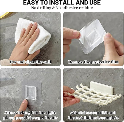 Shower Soap Holder for Wall, Adhesive Bar Soap Dish with Self Draining Grid, Side Hooks and No Drilling Mount, White, 2 Pack