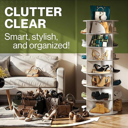 LOFT + IVY 7 Tier Rotating Shoe Rack Tower – 360° Spinning Storage Organizer, Modern Round Shoe Carousel for Closet, Entryway, Bedroom – Space Saving Rotating Lazy Susan Storage Tower