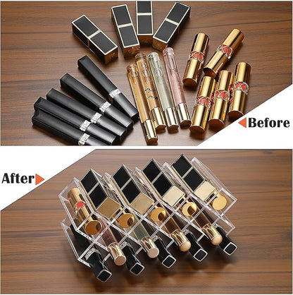 ELLDOO Rollerball Perfume Organizer, 14 Spaces Clear Acrylic Perfume Storage Holder Beauty Scent Holder, Stackable Makeup Lipgloss Lipstick Display Case Lip Gloss Storage Stand