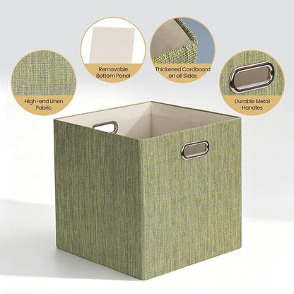 Posprica Foldable Storage Bins,13×13×13 Storage Cubes Basket Containers for Shelf Cabinet Bookcase Boxes,Thick - Set of 4, Yellow/Brown Mixed