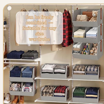 3-Tier Hanging Closet Organizer, Extra Large Fabric Closet Shelves with Zipper, Foldable Closet Storage Organizer for Clothes, Handbags, Socks, Underwear, Dorm Room and RV, Grey - 2 Pack