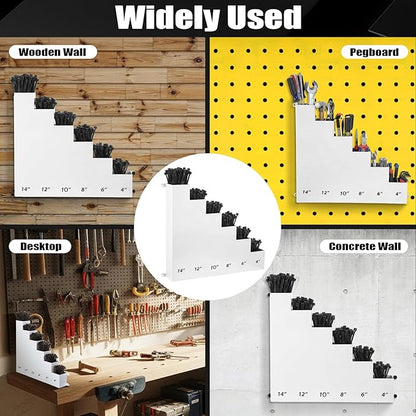 Cable Zip Tie Storage Holder Rack Metal Zip Tie Organizer Wall Mount Pockets with Screws for Workshop Shed Garage Home Ties, Ties and Tools Not Include(White,14 x 13 Inch,6 Pockets)