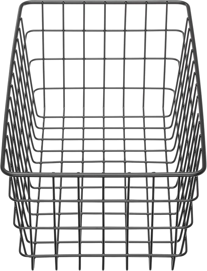 Whitmor 4 Pack Black Wire Storage Baskets for Office, Pantry, Kitchen Bins & Freezer Organizing