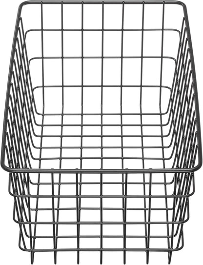 Whitmor 4 Pack Black Wire Storage Baskets for Office, Pantry, Kitchen Bins & Freezer Organizing
