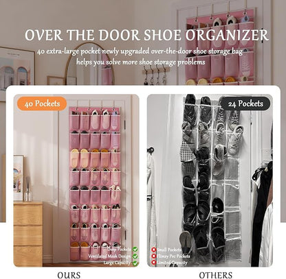 homyfort Over the Door Shoe Organizer, 40 Large Breathable Mesh Pocket,Space Saving Hanging Shoe Rack,Shoe Storage Holder for Entryway Bedroom Closet