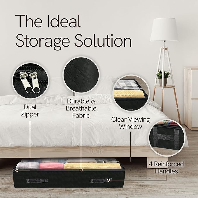 Reli. 90L Under Bed Storage Containers (4 Pack) | Closet Organizer with Clear Window | Underbed Storage Bins for Towels, Sweaters, Linens | Large Organizer for Closet (Black)