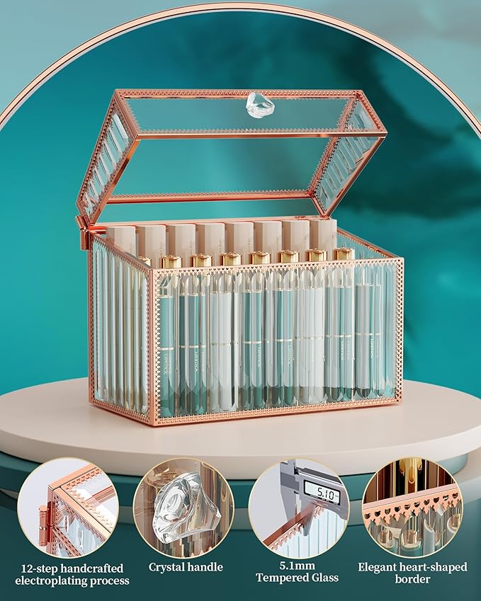 Youdepot Lipstick Organizer Lipstick Holder - 24 Spaces, Tempered Glass Lip Gloss and Perfume Organizer,Vanity Lipstick Holder and Organizer.