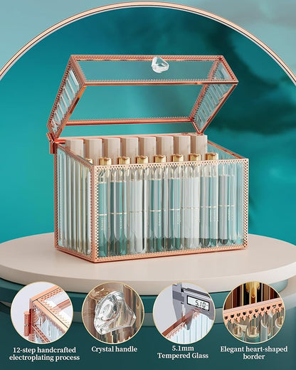 Youdepot Lipstick Organizer Lipstick Holder - 24 Spaces, Tempered Glass Lip Gloss and Perfume Organizer,Vanity Lipstick Holder and Organizer.