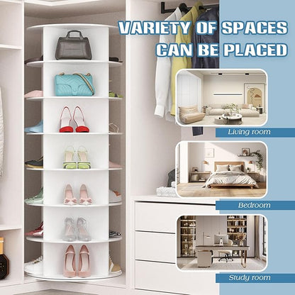 7-Tier Rotating Shoe Rack Tower - 360 Spinning Shoe Organizer, Vertical Lazy Susan, Closet Cabinet Rack for 28 Pairs of Shoes Bags Plants
