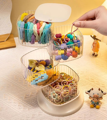 Hair Accessory Organizer, 4-Layer Rotating Clear Hair Tie Organizer for Hair Clips, Headbands, Hair Ties, Earring, Necklace, Ring, Jewelry Boxes & Organizers for Girls & Women (4-Layer，White)