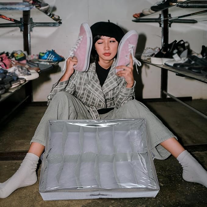 Foldable under Bed Shoe Storage Box Large Capacity Non-Woven Fabric Zipper Organizer for Home Closet Shoes Storage