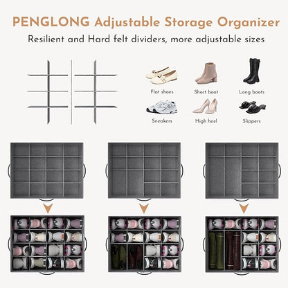 Adjustable Storage Bins for Closet, Wardrobe Clothes Organizer, Shoe Bin, Shoe Organizer, Toys, Closet Storage Solution with Clear Window (Felt Black 32Pairs, 32Pairs)
