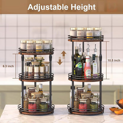 Across-Star Lazy-Susan-Organizer-Spice-Rack, 3-Tier Rotating Spice Organizer For Cabinet Pantry, Seasoning Holder Shelf With Adjustable Height, Kitchen Counter Shelf Countertop Organzier