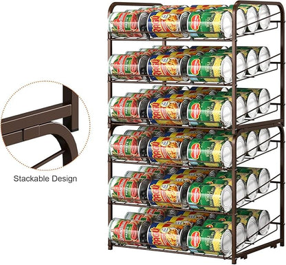 Shinoske Can Organizer for Pantry 2 Pack,3-Tier Stackable Can Organizer 2 in 1 Can Rack,72 Dispenser Holder Canned Food Organizer for Pantry Kitchen Countertop Storage,Brown