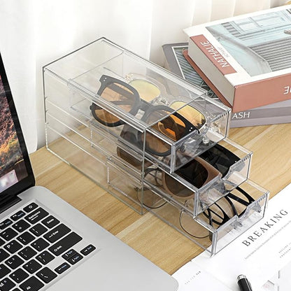 Hipiwe 3 Drawers Acrylic Drawer Organizer Clear Desktop Organizer for Hair Accessories Jewelry Stationery Office Supplies Acrylic Drawer Storage Box for Vanity Bathroom Closet