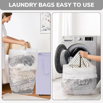 Goodpick Laundry Basket with Wheels 2-Pack, 75L Collapsible Laundry Baskets with Removable Wash Bag, Clothes Laundry Hamper on Wheels, Light Purple
