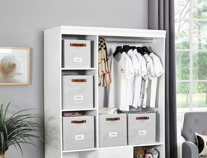 DECOMOMO Storage Baskets, 13x15x13 Storage Cube Bins with Labels for Organizing Shelves (Kallax / 4pcs, Light Texture Grey)