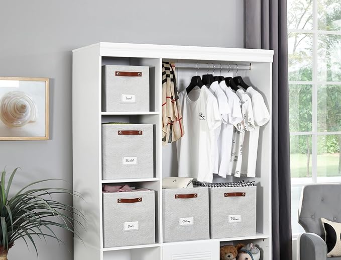 DECOMOMO Storage Baskets, 13x15x13 Storage Cube Bins with Labels for Organizing Shelves (Kallax / 4pcs, Light Grey)