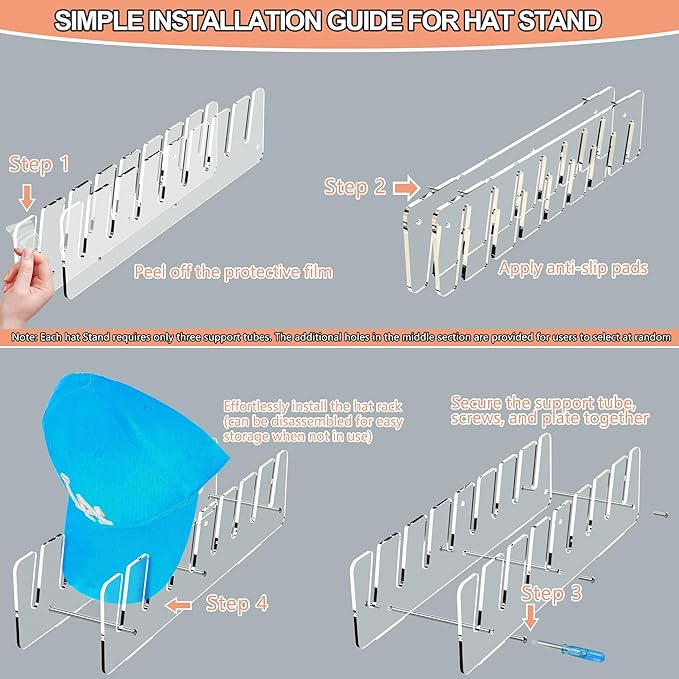 CARUUYI Hat Stand Organizer for Baseball Caps, Acrylic Hat Holder & Rack, 2PCS Clear Stand for 16 Caps, Ideal for Bedroom, Closet, Dresser, Office and Entrance (7, Clear)